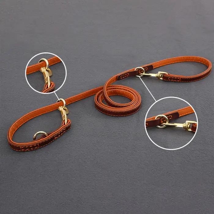 Laisse double pour grands chiens en cuir véritable