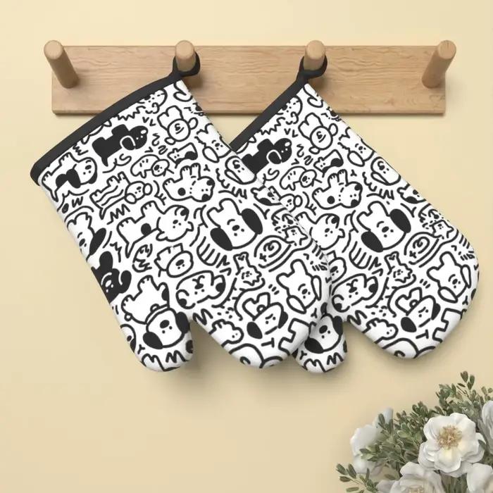 Ensemble de 2 gants de cuisine résistants à la chaleur avec imprimé chien de dessin animé pour la cuisson et la pâtisserie