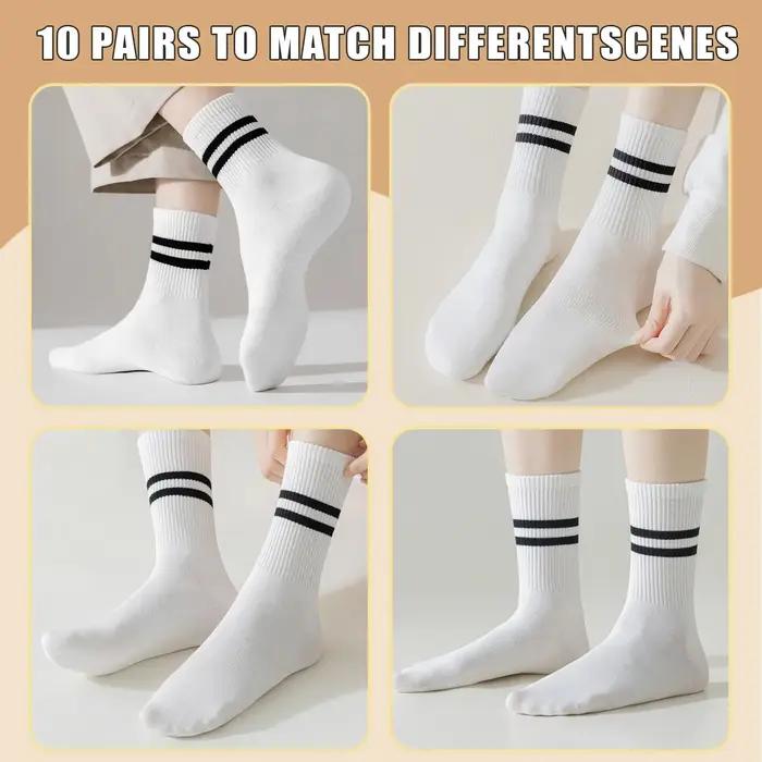 Chaussettes casual chasse 5 paires rayées crew blanc respirantes confort sport style moderne