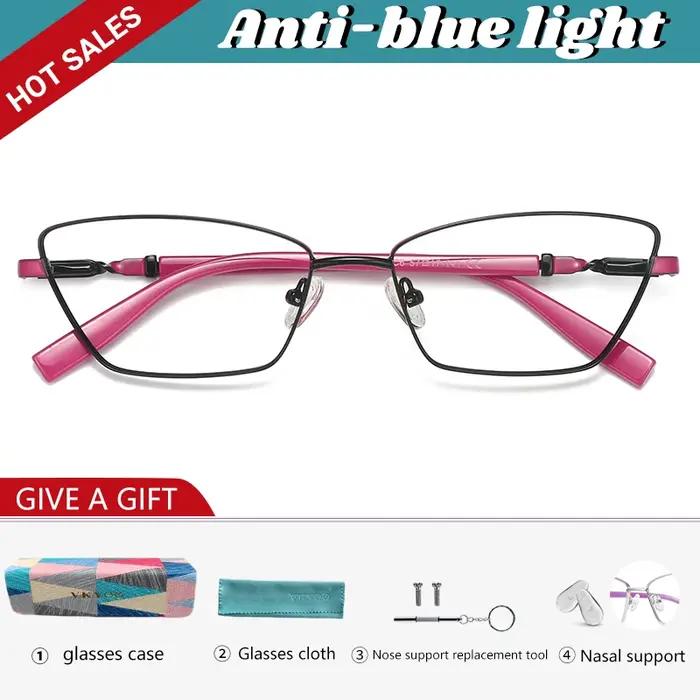 Lunettes de lecture VICKY en acier inoxydable avec verres anti-lumière bleue pour femmes, style rectangulaire, CR-39 antireflet, pour maison intérieure, confortable et tendance