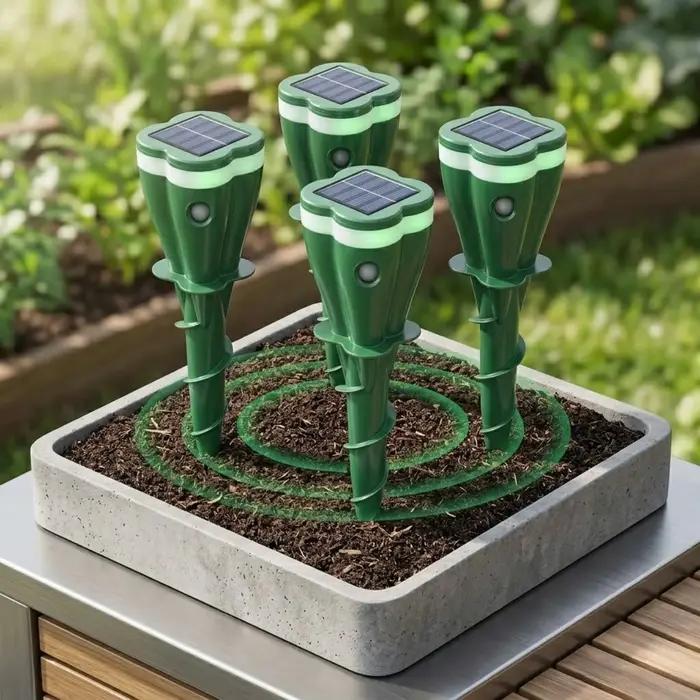 Lot de 4 piquets solaires anti-taupes, imperméables, pour pelouse et jardin, répulsent efficacement les taupes, les campagnols, les gophers et les chipmunks
