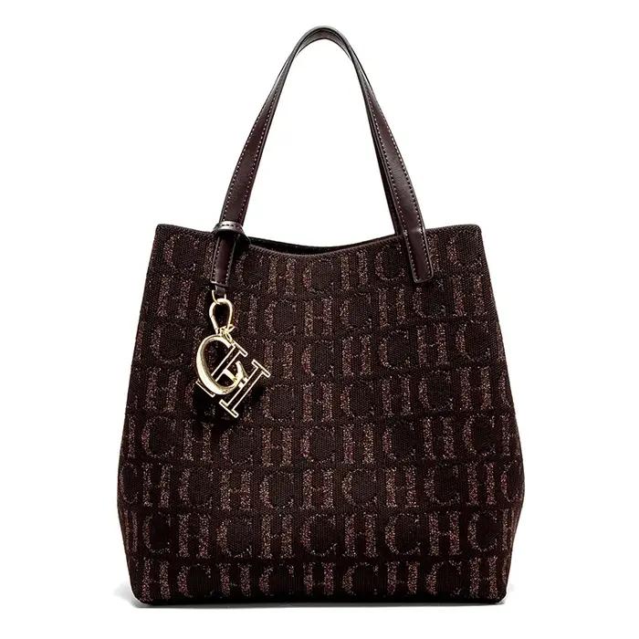 CH Sac à bandoulière pour femme, simple, couleur unie, motif imprimé lettres dorées, grande capacité