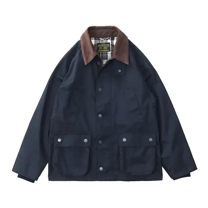 Veste en toile cirée pour homme, nouvelle collection, style rétro américain, col en velours côtelé kaki