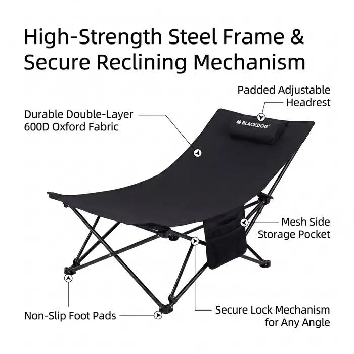 Chaise de camping pliante avec coussin doux pour sieste bureau plage pêche camping voyage confortable durable