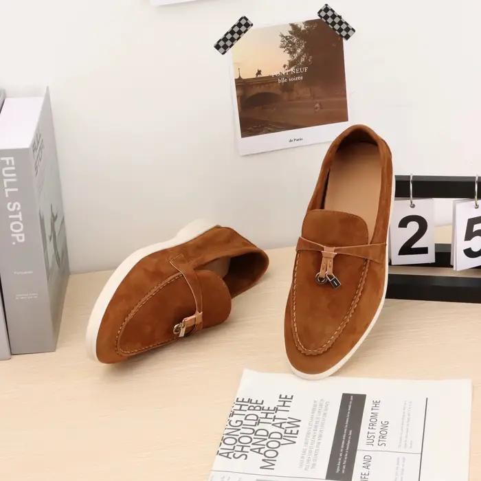 Mocassins Femme en Daim avec Décor de Nœud, Chaussures Légères et Respirantes