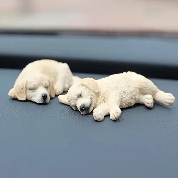2 figurines de chien Golden Retriever en résine