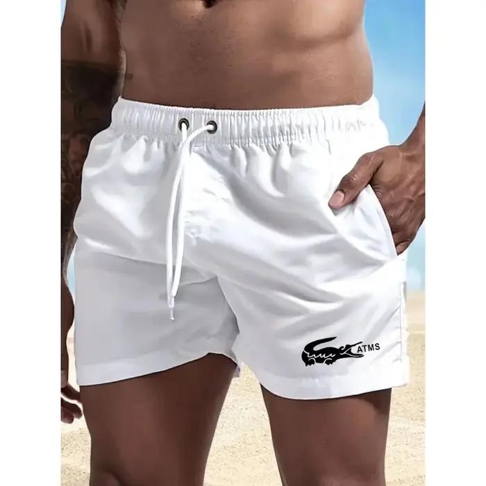 Shorts décontractés en polyester imprimés pour hommes - Parfait pour les vacances d'été, la plage et les loisirs - Tailles S, M, L', XL, XXL, XXXL - Couleurs Blanc, Or, Rouge, Noir, Vert