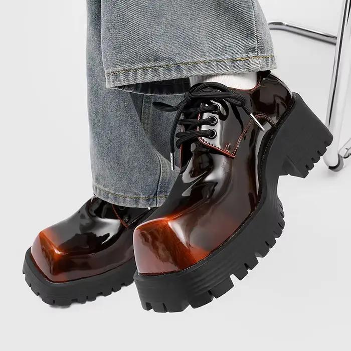 Chaussures en cuir à semelles épaisses pour hommes, style design de luxe, travail, bureau, mode fête