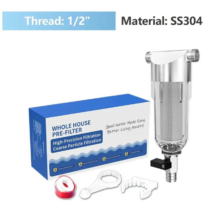 Filtre d’eau Préfiltration Maison Entière Débit 4000LH Acier Inoxydable 40 Microns Rétrolavage Installation Tuyauterie Connexion 1 2 3 4 1 Pouce