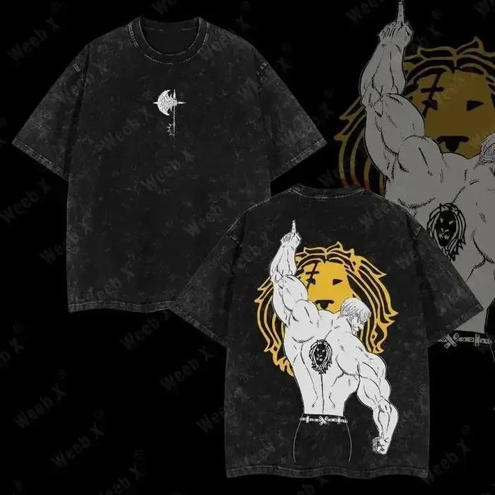 Les sept péchés capitaux Escanor imprimé t-shirt hommes femmes lavé coton T-shirts Manga Vintage mâle femme décontracté