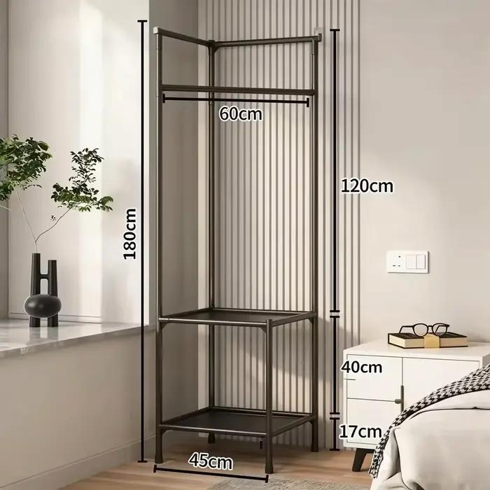 Porte-manteau d'angle multifonction multicouche sur pied, cintre d'angle détachable, étagère de rang