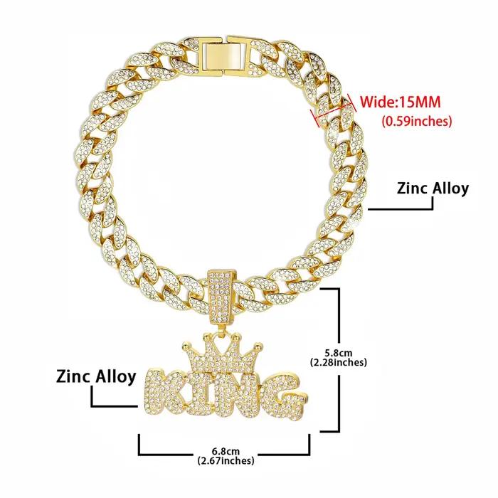 Collier cubain en alliage d'aluminium pour chiens et chats de petite à grande taille bijou pendentif Roi Reine paré de diamants occasions spéciales