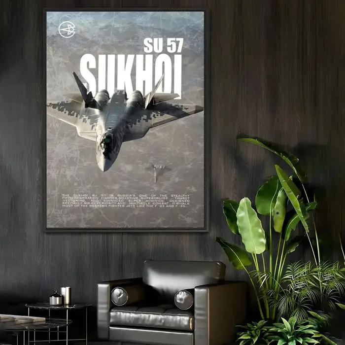 Affiche d'avion de chasse russe SU 57 moderne pour décoration murale imperméable en papier, pour salon, chambre, bar, couloir, occasions spéciales