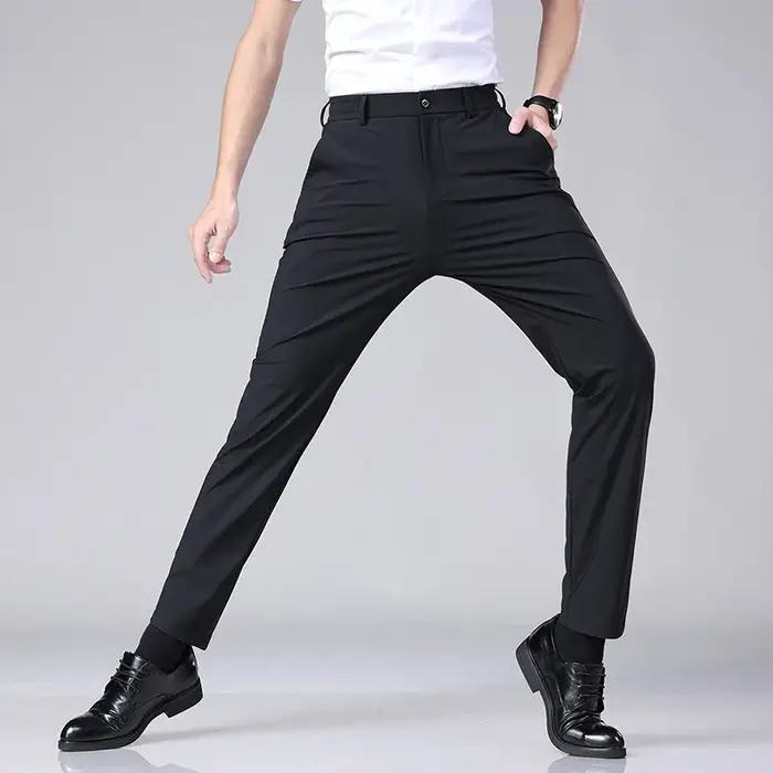 Pantalon décontracté pour hommes, mince, taille élastique, classique, noir, gris, printemps, été