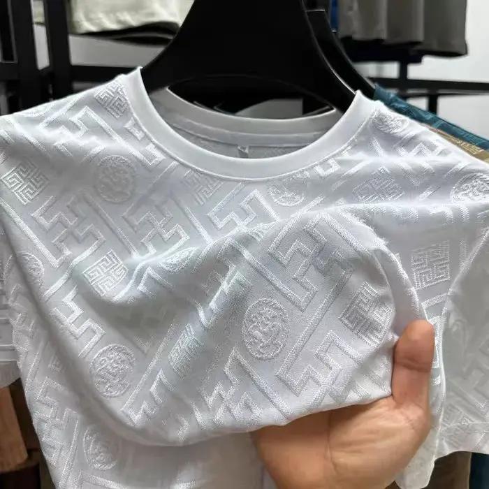 T-shirt à manches courtes et col rond en soie glacée de marque haut de gamme