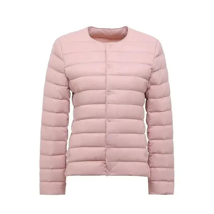 Parka en duvet de canard blanc pour femme, veste chaude, coupe couvertes, manteau sans col ultralége