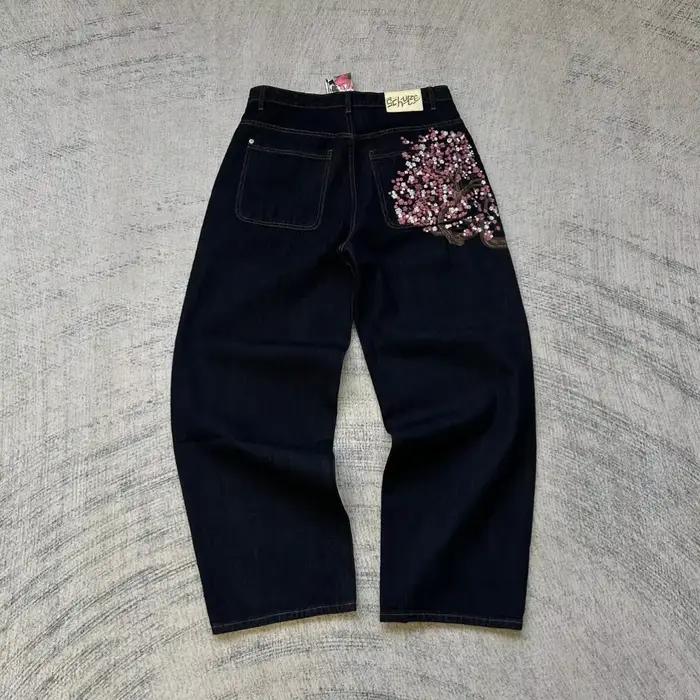 Jean brodé avec lettres patchwork américaines pour hommes, style gothique Harajuku, jambes larges, p