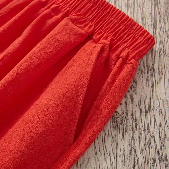 Femmes été décontracté ample Harem taille élastique coton lin pantalon neuvième pantalon