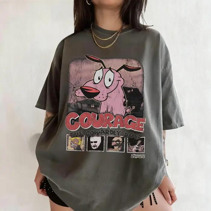 Vintage Courage le chien lâches dessin animé imprimé T-Shirt à manches courtes rétro unisexe graphique T-Shirt 90s nostalgie été Streetwear T-Shirt
