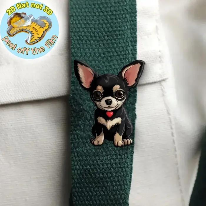 Broche 2D Chihuahua Chiot avec Collier Cœur