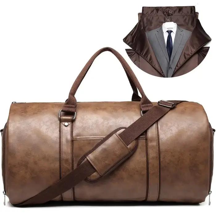 Sac de voyage en PU grand volume pour homme, sac à main convertible, sac à dos week-end imperméable polyvalent