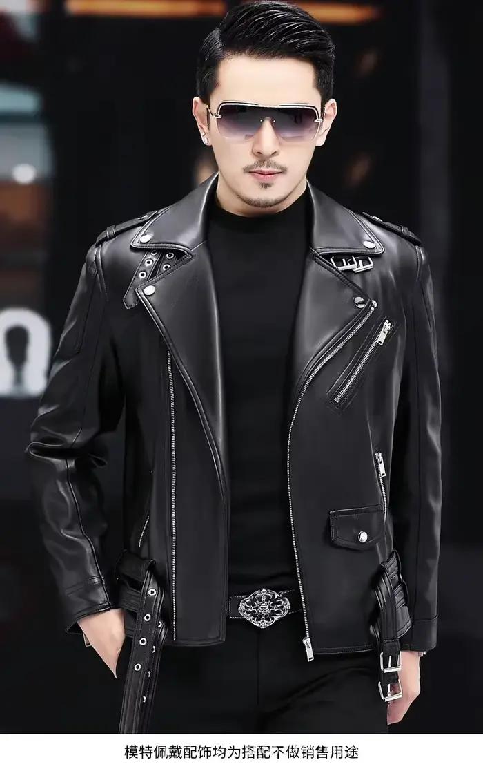 Veste en cuir véritable pour homme, style décontracté, col rabattu, matière cuir, polyester, pour les saisons d'automne et d'hiver, adapté aux sorties quotidiennes et aux occasions spéciales