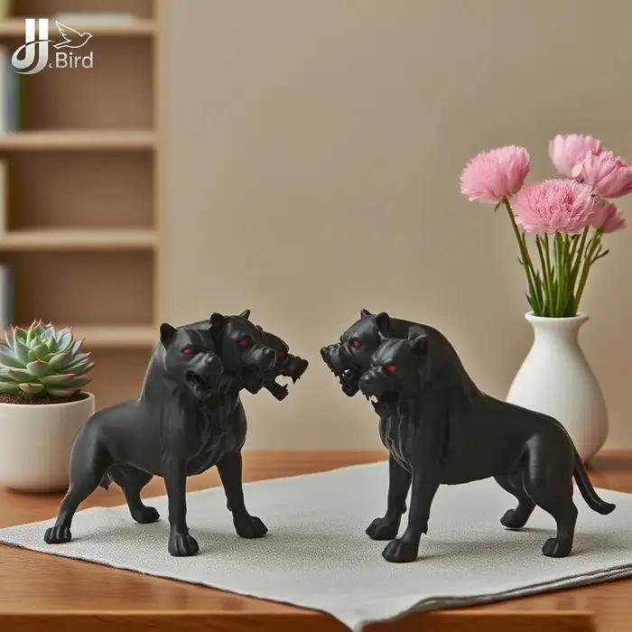 1 pièces ornements de statue de chien gothique à trois têtes