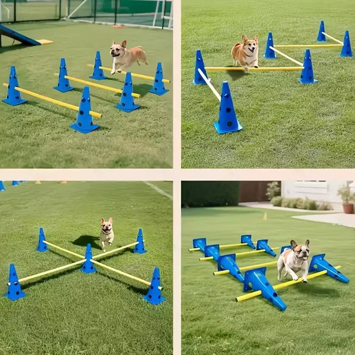 Ensemble d'équipements d'agility pour chiens avec seau perforé et support de barrière