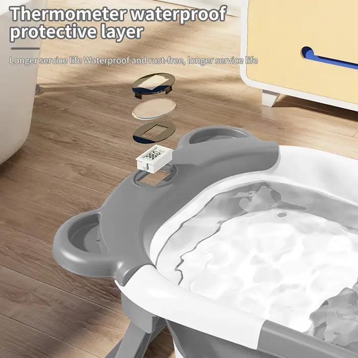 Baignoire pliable pour bébé avec thermomètre, tapis de bain antidérapant, Support de coussin, baigno