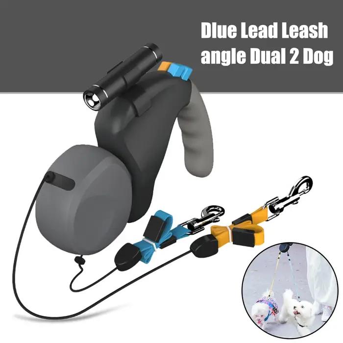 Pour 2 chiens marche animal de compagnie corde de Traction ceinture rétractable réglable Double avec lumière double chien corde laisse Rotation corde pour animaux de compagnie