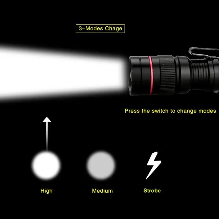 Mini lampe de poche LED Q5, Zoom réglable, torche Portable, 3 Modes, étanche, pour Camping en plein