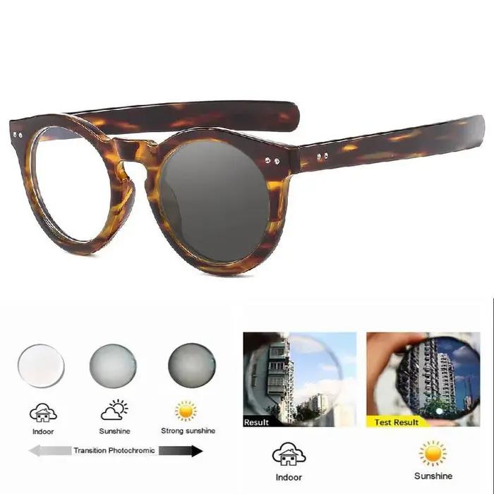 Vintage rond photochromique myopie lunettes créateur de mode hommes femmes en plein air couleur changeante conduite myop