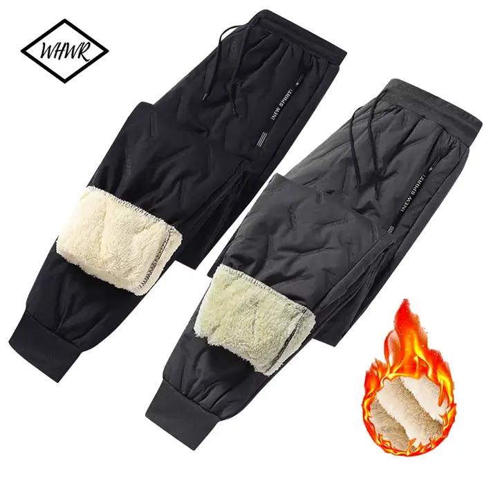 Pantalon de survêtement d'hiver homme décontracté en polyester avec doublure en laine et peau d'agneau pour les occasions quotidiennes et les activités en plein air