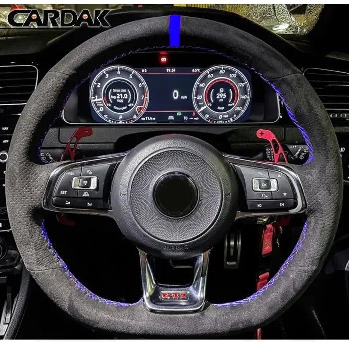 CARDAK – housse de volant de voiture en daim noir et gris, personnalisée, pour Volkswagen Golf 7 GTI
