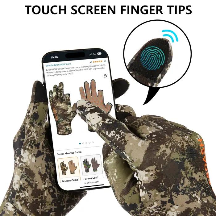 Gants de chasse camouflage légers UPF 50+ pour hommes HG05 - Protection solaire et discrétion optimale