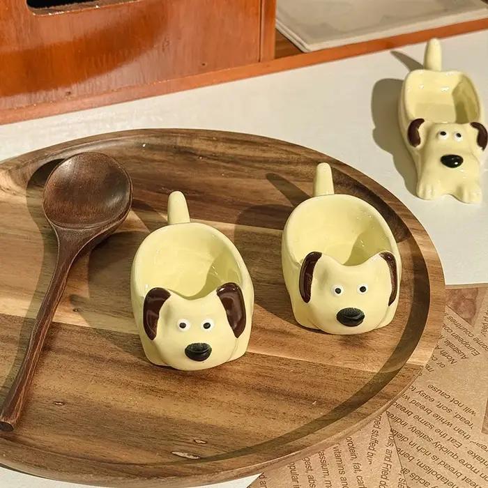 Assiette en céramique mignonne chien créatif sauce d'assaisonnement petite assiette cuisine domestique restaurant accessoires de table occasionnels cadeau fantaisie