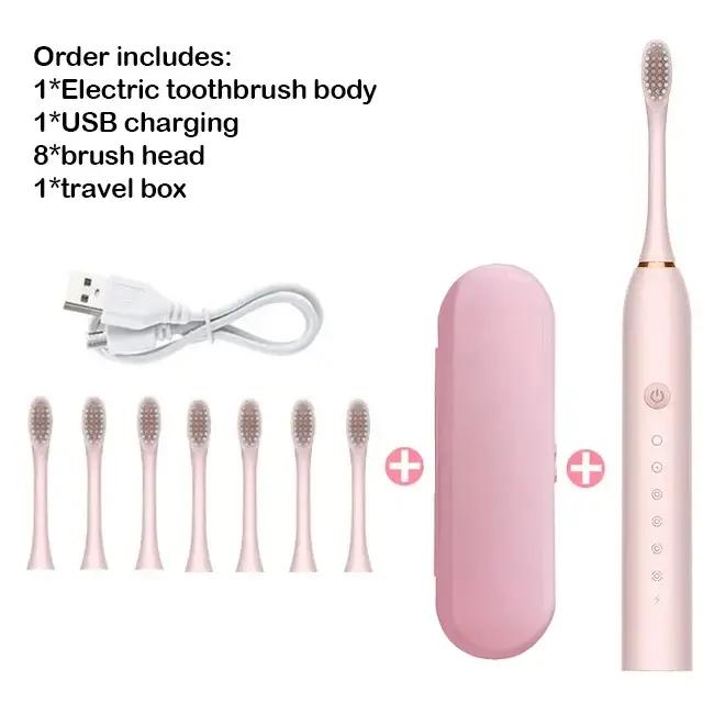 Brosse à dents électrique sonique pour adulte technologie de blanchiment rapide synchronisation intelligente recharge USB多彩颜色选择替换头设计适用于成人快速美白智能同步USB充电电动声波牙刷