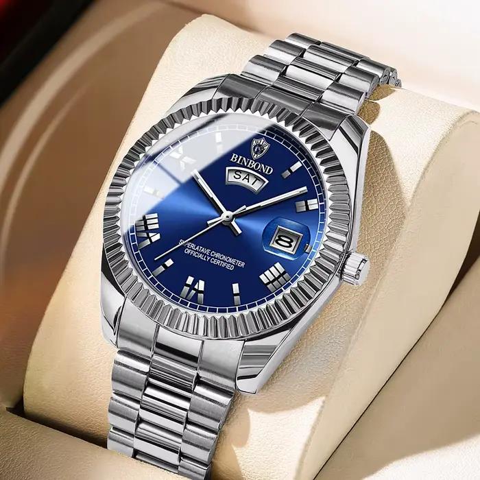 Montre homme BINBOND sport affaires - Montre quartz étanche lumineuse avec calendrier personnalisée
