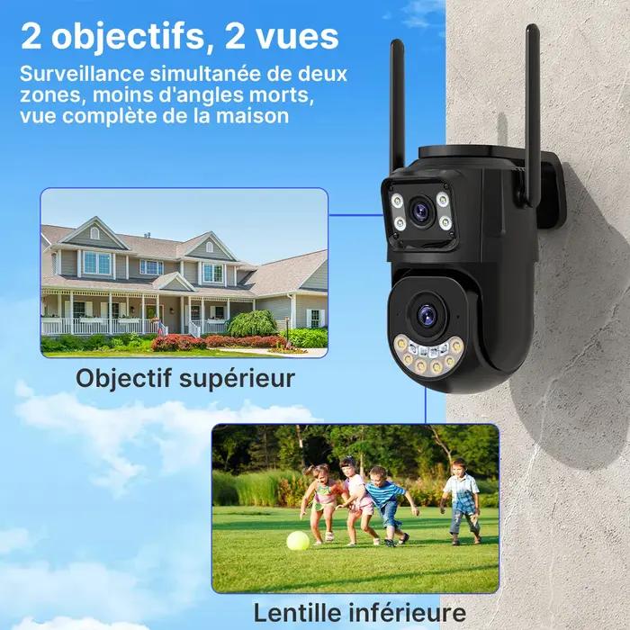 Caméra PTZ WiFi extérieure double objectif 2.4G/5GHz suivi automatique surveillance sécurité iCsee