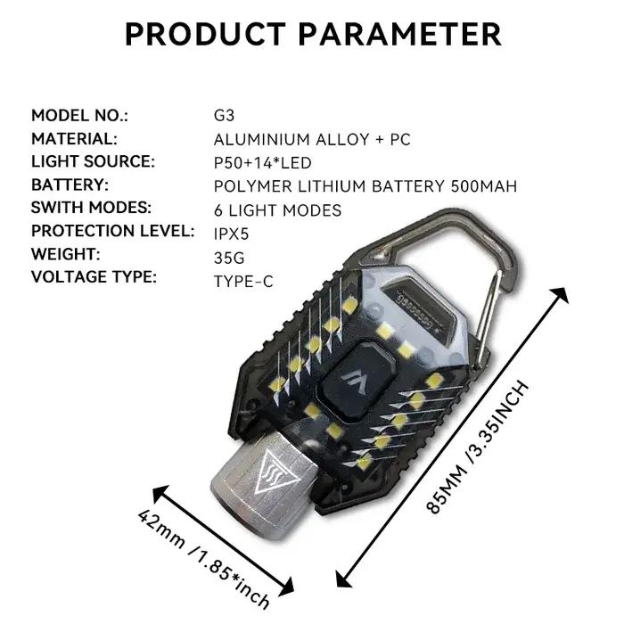 Lampe torche porte-clés Warsun G3, rechargeable par Type-C, 800Lm, lampe de poche portable pour exté