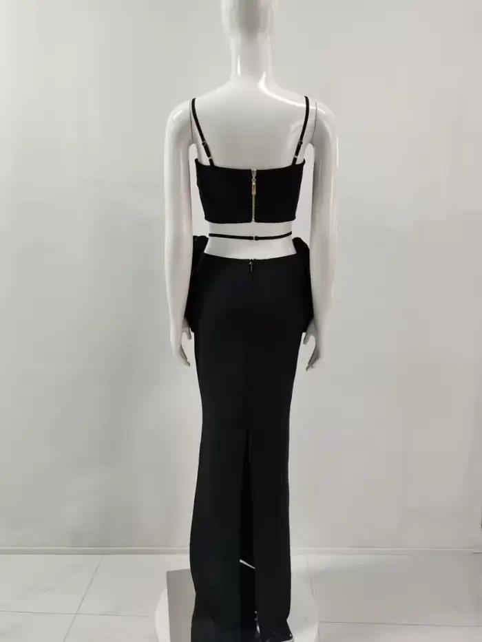 Robe longue à bandes pour femmes, couleur noir et blanc, Sexy, sans manches, col en v, moulante, 2 p