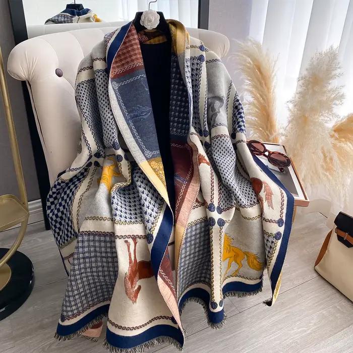 Nouvelle marque de luxe écharpe Jacquard double face cachemire doux chaud frange Pashmina le cheval