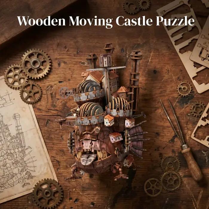 Puzzle 3D en bois classique Château Ambulant Anime kit de montage décoration bureau jouet éducatif pour adultes et adolescents