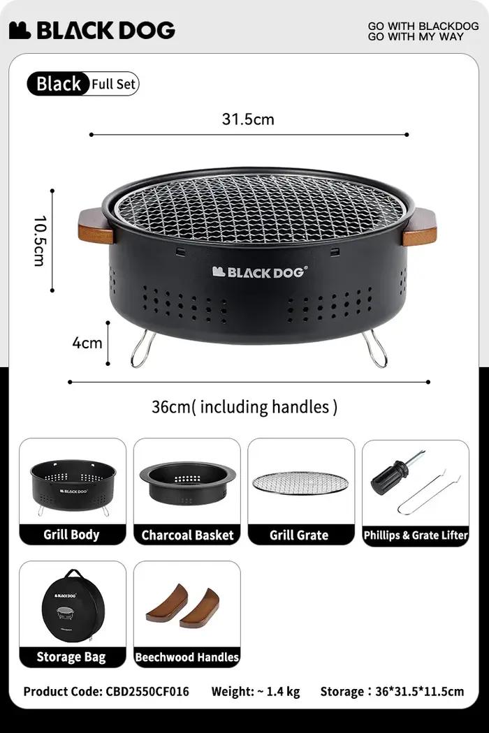 Barbecue au charbon BLACKDOG pour le camping, le jardin et les pique-niques - Barbecue portable avec