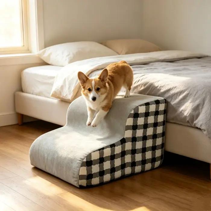 Escalier sécurisé pour chien en 2 étapes, rampes en mousse haute densité, marches antidérapantes pour animaux de compagnie âgés, animaux souffrant de douleurs articulaires, échelle pour canapé-lit