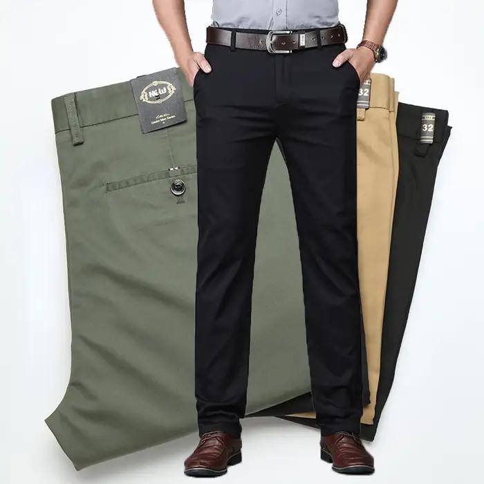 Pantalon droit décontracté en coton pour hommes