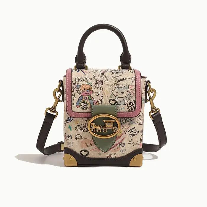 Nouvel Arrivage : Mini Sac Téléphone Ours Graffiti Cartoon – Sac Bandoulière Élégant pour Femme, Ten