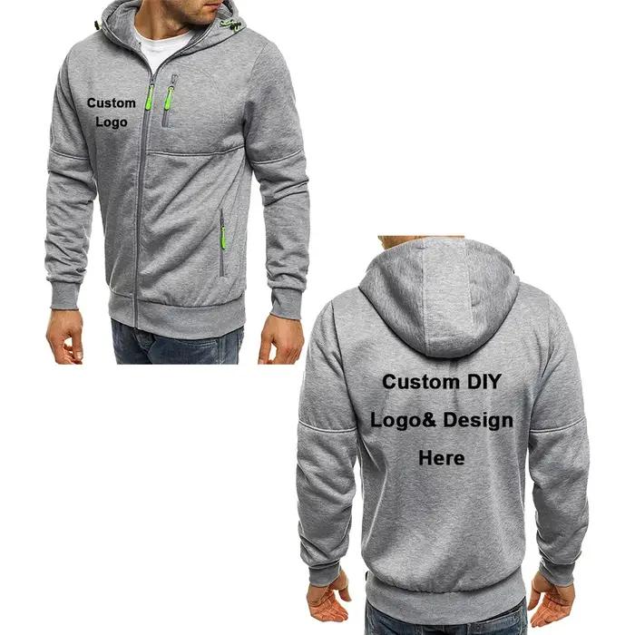 Veste à capuche avec fermeture éclair pour hommes, avec poches, texte d'image de logo personnalisé,