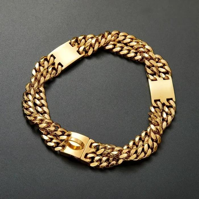 Collier de chaîne pour chien en or avec chaîne à Double rangée robuste
