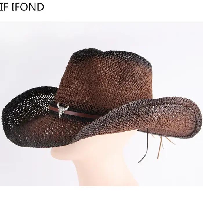 Chapeau de cowboy occidental pour hommes et femmes, tissé à la main, creux, été, extérieur, plage, s